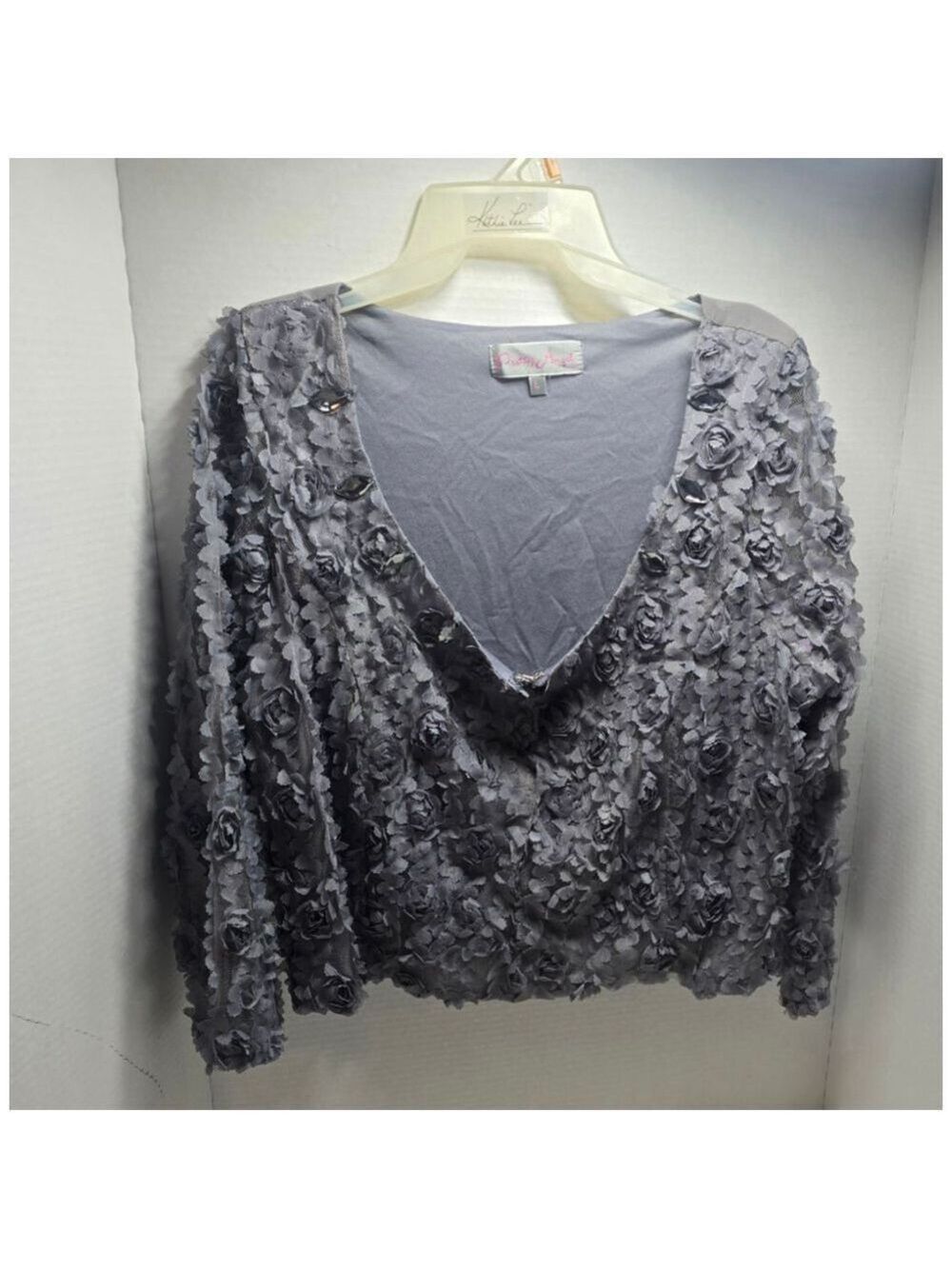 Women's Pretty Angel Gray Floral Embellished Blouse L